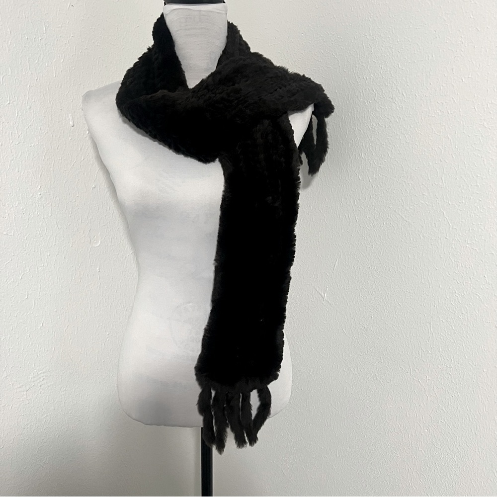 Preston & York Dark Brown 100% Real Rabbit Fur 100% Cotton Neck Scarf NWOT
